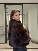 Autumn Winter Vintage Brown Faux Fur Jacket For Women High Neck Long Sleeve Crop Furry Coat 2025 New Lady Trendy Warm Outwears