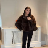Women's Turn-collar Long-sleeved Faux Fur Jacket Autumn Winter Soft Warm Coat Commuter Clothing 2025 Women's New Casual Clothes