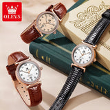 OLEVS 2025 New Fashion Womens Watches Top Brand Luxury Leather Strap Waterproof Calendar Diamond Quartz Watch Relogio Feminino