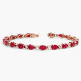 9K/14K/18K Rose Gold Lab Ruby Diamond Bracelet Pear Lab Ruby and Round Lab Diamond Bracelet Jewelry Women Luxury High Quality
