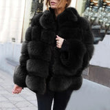 Women Faux Fur Fox Coats Short Coat Jackets Elegant Autumn Winter Jacket Furry Outerwear Elegant Splice Thick Warm Coffe Coats