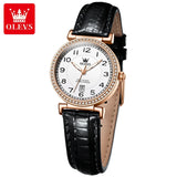 OLEVS 2025 New Fashion Womens Watches Top Brand Luxury Leather Strap Waterproof Calendar Diamond Quartz Watch Relogio Feminino