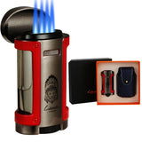 LUBINSKI Torch Lighter Windproof Jet Gas Cigar Lighter Top Cigar Holder Smoking Gift Set With Gift Box