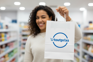 Alguien con una bolsa toutprixs guiñandote el ojo