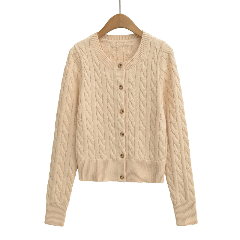 Round neck single breasted long sleeved sweater