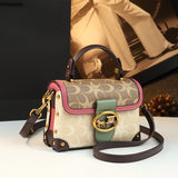Leather Small Square Bag for Women, Fashionable Magenta Color, Handheld Mini Bag, Elegant and Stylish, Shoulder Crossbody Bag