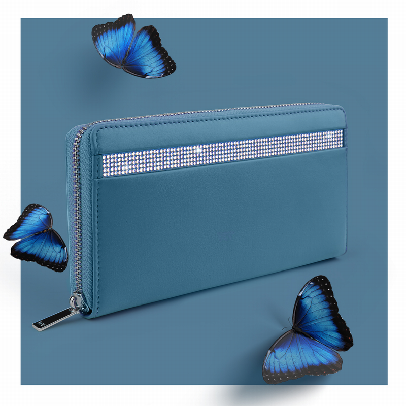 Breitbörse mit Reissverschluss blau