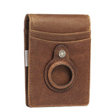 Cartera de cuero para hombre con clip de cambio antimagnético y capa de piel de vaca, compatible con Airtags antipérdida. 