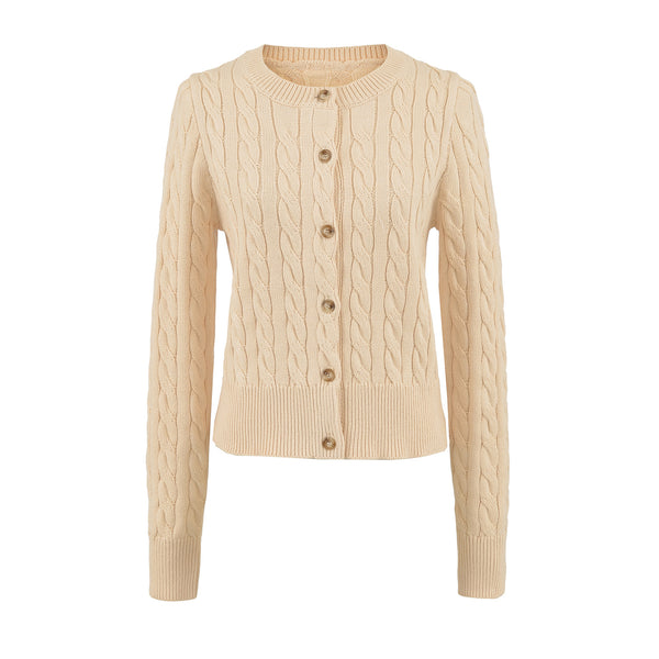 Round neck single breasted long sleeved sweater