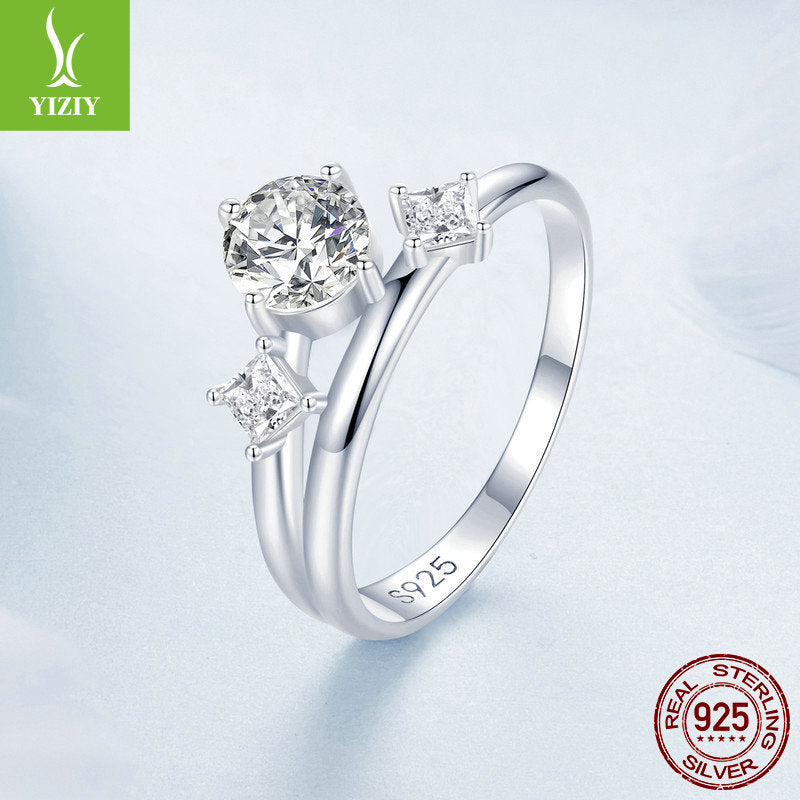 Silver Charm New Explosive Zircon Double Layer Ring Wedding Ring Simple and Elegant s925 Pure Silver Luxury Ring Jewelry