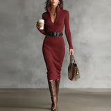 Long sleeved waist cinching dress