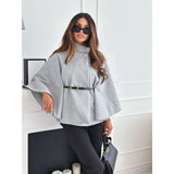 Cape élégante et tendance en laine pour femme, avec ceinture à la taille, couleur unie, style hivernal