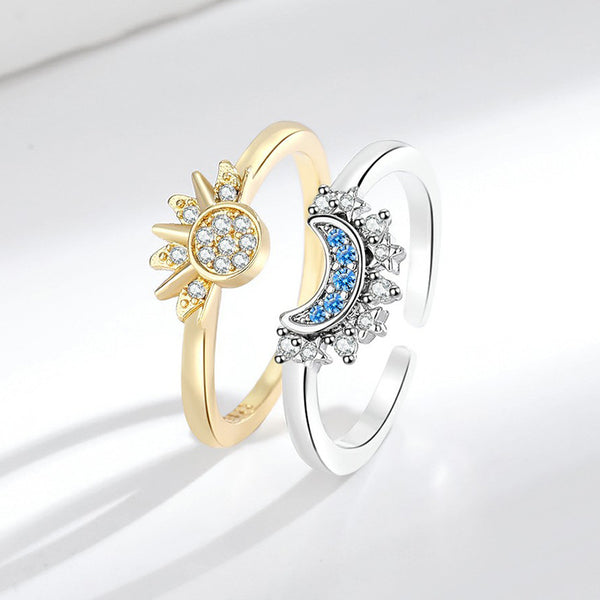 European and American personality simple design sun and moon folding ring female couple ring