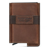 Estuche para tarjetas RFID antirrobo, funda automática de cuero para tarjetas de crédito, tarjetero retro, billetera multifunción de cuero para hombre 