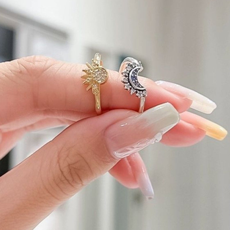 European and American personality simple design sun and moon folding ring female couple ring