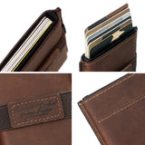 Estuche para tarjetas RFID antirrobo, funda automática de cuero para tarjetas de crédito, tarjetero retro, billetera multifunción de cuero para hombre 
