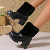 Fashion Winter Snow Boots Women's High Heel Short Boots with Thick Fleece Lining Warm Cotton Boots with Thick Chunky Heel Slip-Resistant Women's Boots