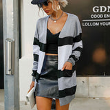 Long sleeved striped women's jacket sweater