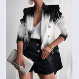 Fashion Style Pattern Style +Sleeve Length  Closure Type  Silhouette  Type of Clothing  Print  Long Sleeve  Double-Breasted  Fitted Short  Women's Blazer