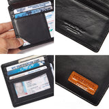 Cartera de piel de vaca para hombre, de gran capacidad, con múltiples tarjetas, RFID, antimagnética, compatible con AirTag, dispositivo antipérdida.