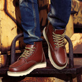 Botas de trabajo británicas informales de caña alta de cuero genuino, zapatos de cuero con punta grande