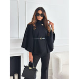 Cape élégante et tendance en laine pour femme, avec ceinture à la taille, couleur unie, style hivernal