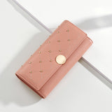 NEW Designer Rivet Button Trifold Long Wallet Women Big Capacity Female Wallets Thread Female Ladies Purse Phone Pocket Clutches