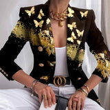 Fashion Style Pattern Style +Sleeve Length  Closure Type  Silhouette  Type of Clothing  Print  Long Sleeve  Double-Breasted  Fitted Short  Women's Blazer