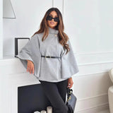 Cape élégante et tendance en laine pour femme, avec ceinture à la taille, couleur unie, style hivernal