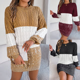 Vestido estilo suéter informal con mangas acampanadas y diseño de bloques de color