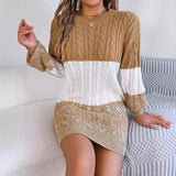 Vestido estilo suéter informal con mangas acampanadas y diseño de bloques de color