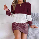 Vestido estilo suéter informal con mangas acampanadas y diseño de bloques de color
