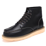 Botas de trabajo británicas informales de caña alta de cuero genuino, zapatos de cuero con punta grande