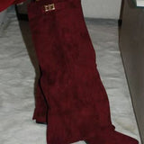 Boots with pointed toes large tube circumference straight tube metal buckle medium length tube thick heel women's boots