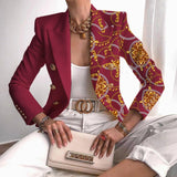Fashion Style Pattern Style +Sleeve Length  Closure Type  Silhouette  Type of Clothing  Print  Long Sleeve  Double-Breasted  Fitted Short  Women's Blazer
