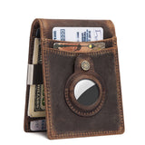 Cartera de cuero para hombre con clip de cambio antimagnético y capa de piel de vaca, compatible con Airtags antipérdida. 