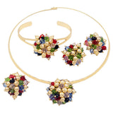 Yulaili ensembles de bijoux en or multicolore de Dubaï de haute qualité pour femmes, perles africaines, mode, ras-du-cou, boucles d'oreilles, Bracelet, bague