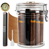 Acrylic Humidor Jar with Digital Hygrometer,Tall Design Fits Long Cigar,Humidifier,Cedar Veneer,Travel Humidor for 15-20 Cigars