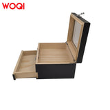 WOQI Black Desktop Cedar Wood Humidor Cigar Box Combination Lock Features with Front Hygrometer