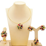Yulaili ensembles de bijoux en or multicolore de Dubaï de haute qualité pour femmes, perles africaines, mode, ras-du-cou, boucles d'oreilles, Bracelet, bague
