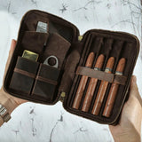Handmade Crazy Horse Genuine Leather Cigar Storage Box Waterproof Travel Customizable Laser Logo Low MOQ Humidors
