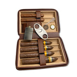 Humidor à cigares de luxe en cuir avec logo personnalisé et finition laquée, étui de voyage portable avec surface polie et humidificateur