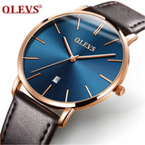 2025 Sports Wrist Watch OLEVS Luxury  Men's Quartz Analog Display Date Watches Casual Genuine Leather Swim Watch Thin for Men