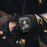 Montres De Luxe Luxury Carbon Fiber Tourbillon Watch Tonneau Shape Men's Mechanical Watch
