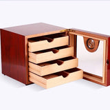 Luxury Red or Black Cedar Wood Cigar Humidor Cabinet Storage Box Hygrometer Humidifier