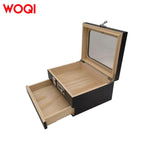 WOQI Black Desktop Cedar Wood Humidor Cigar Box Combination Lock Features with Front Hygrometer