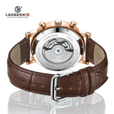 Luxury Charm Fancy Moon Phase Rose Gold Automatic Mechanical Leather Wrist Watches for Men Waterproof