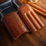 Wholesale Personalized Portable Cigar Travel Box Customized Tobacco Storage Tube Leather Cigar Humidor Case with Cutter