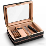 Humidor Armario de Cedro para Puros, Estuche de Almacenamiento de Puros Lacado Piano, Tapa de Cristal Elegante Humidificador, Caja de Puros de Madera Hecha a Mano