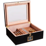 Handmade Modern Luxury Cedar Wood Lacquer Cigar Humidor with Humidifier Hygrometer Glass Top